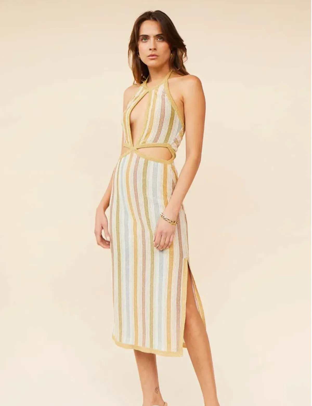 Suboo Luella Halter Cut Out Midi Dress Gold Size S / AU 8 - Image 1