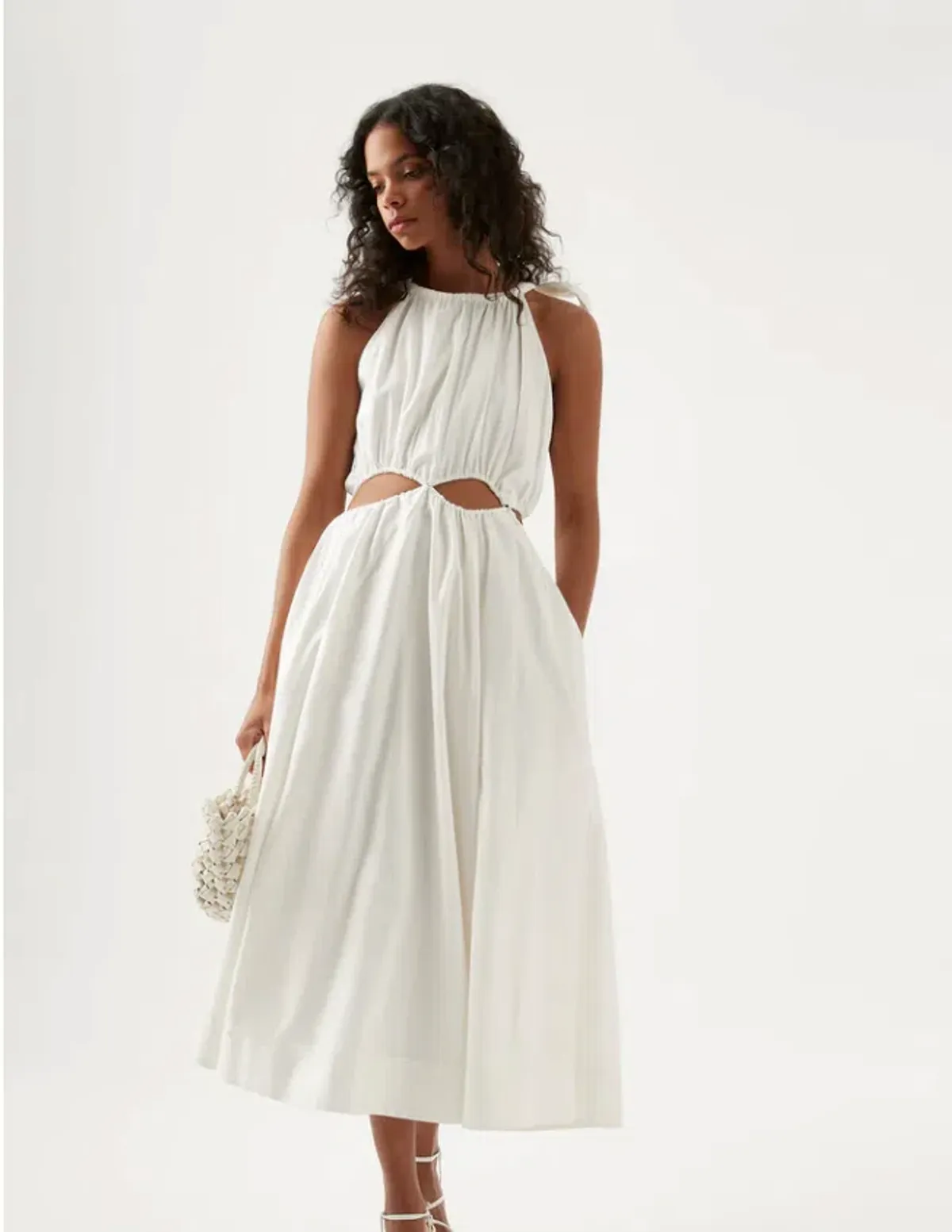 Aje Henriette Tie Strap Midi Dress Ivory Size 8 / S - Image 1
