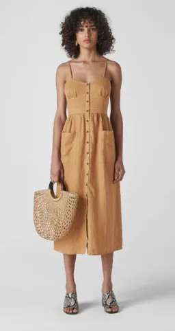 Whistles Milana Tie-Back Linen Dress Toffee Size 12 for rent on The Volte - image 1