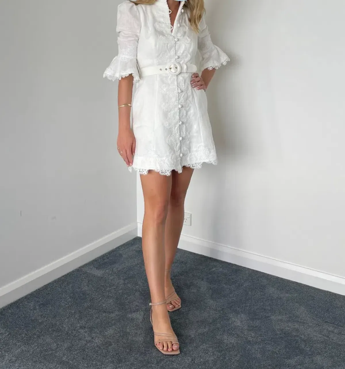 Zimmermann High Tide Applique Mini Dress Ivory Size 0 / Au 8 - Image 3