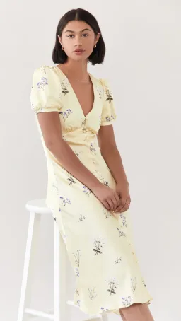 Self Portrait Yellow Vintage Floral Midi Dress Floral Size 10 for rent on The Volte - image 3