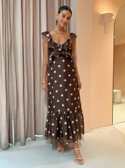 Sir the Label Vivi Frill Maxi Dress In Marlon Polka Dot Size 1 / AU 8 for rent on The Volte - image 1