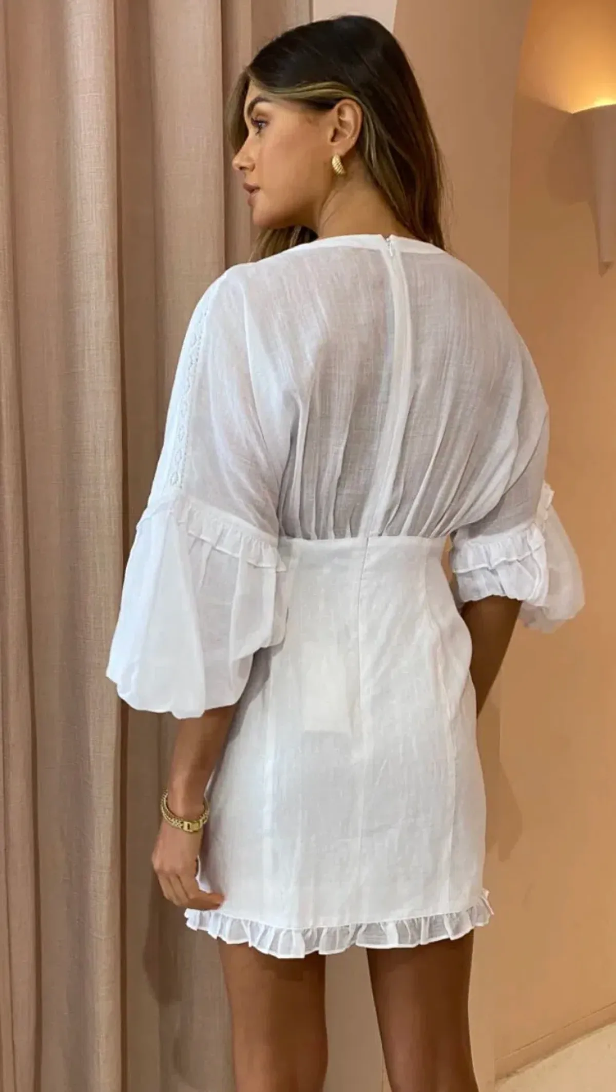 Joslin Taylor Linen Ramie Mini Dress In Optical White Size 6 - Image 4