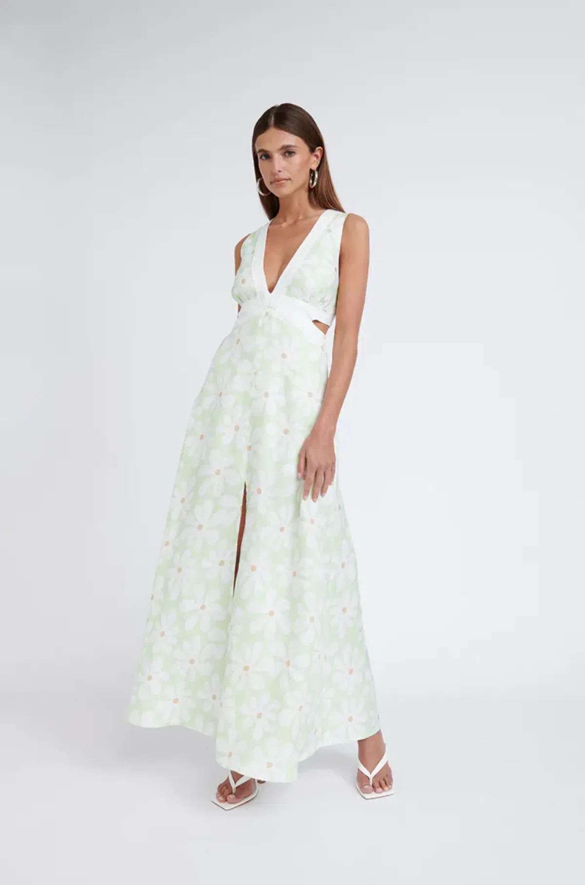 By Johnny Fleur Midi Dress Print Green Size AU 8 - Image 1