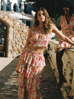 Kivari Camela Shirred Top Size 14 and Midi Skirt Size 10 Set Floral  for rent on The Volte - image 3