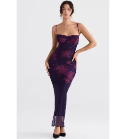 House of CB Aiza Mesh Maxi Dress Grape Floral Size 8  for rent on The Volte - image 1
