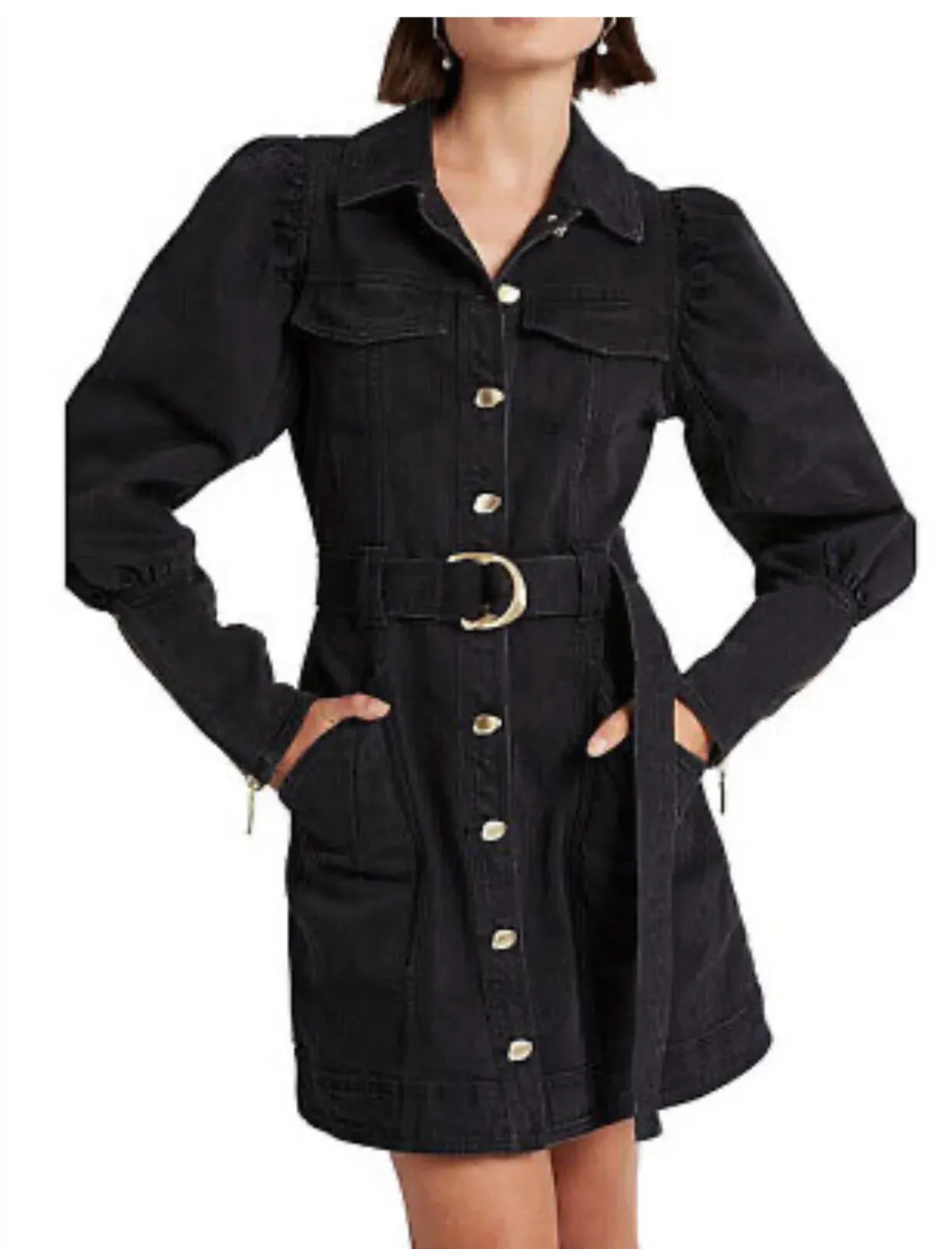 Aje Dione Denim Long Sleeve Mini Dress Black Size 12 - Image 4