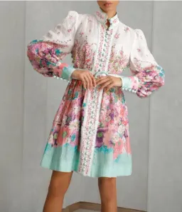 Zimmermann Jude Buttoned Mini Dress Aqua Gradient Floral Size 2 / AU 12 for rent on The Volte - image 3
