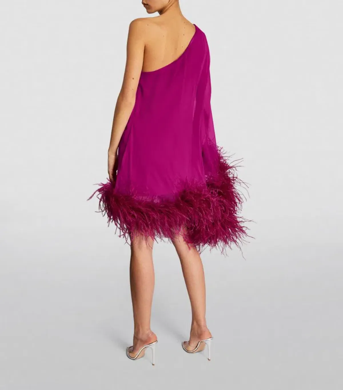 TALLER MARMO Feather-Trimmed Asymmetric Mini Dress Pink Size 10 - Image 3