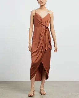 Shona Joy Luxe Tie Front Cocktail Dress Mocha Size 10  for rent on The Volte - image 1