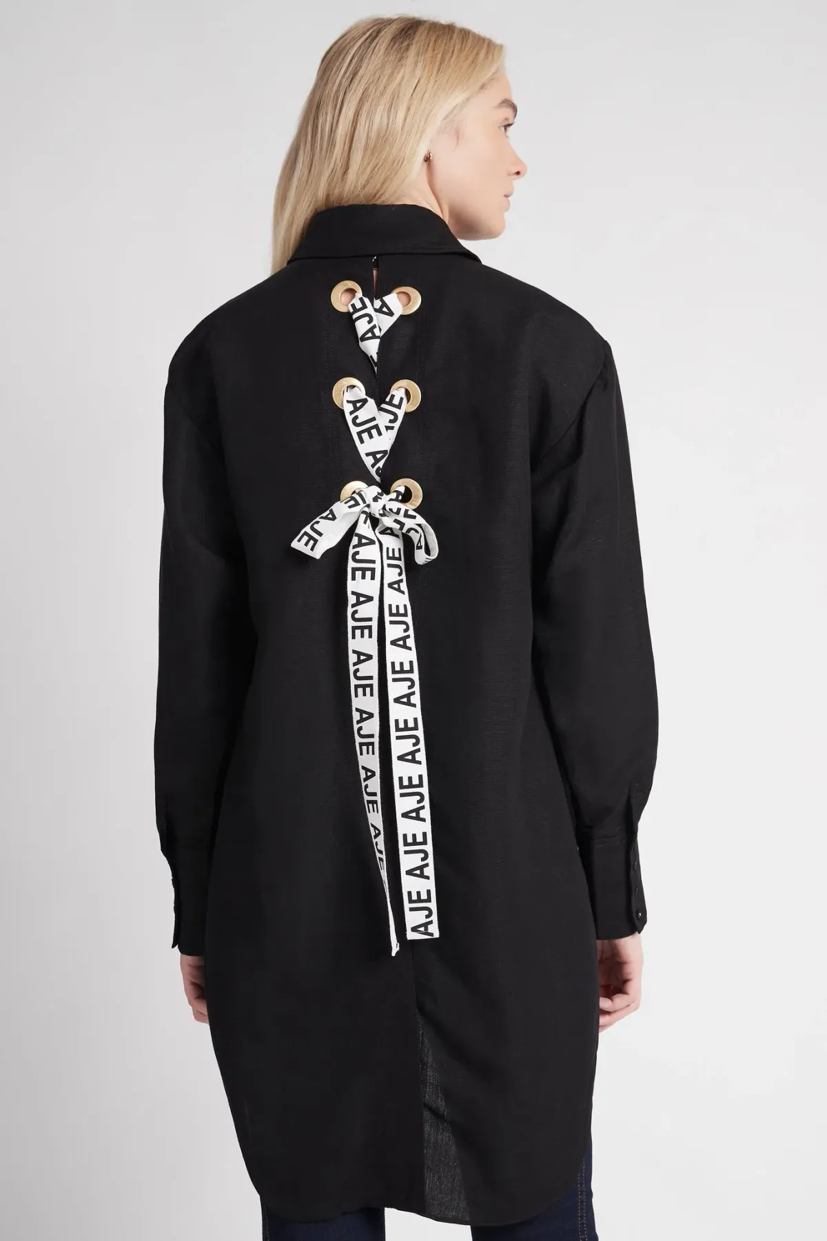 Aje Virtuous Lace-Up Longline Shirt In Black Size 10 - Image 4