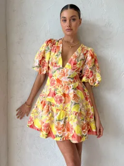 By Nicola Sol Puff Sleeve Mini Dress in Citrus Print Size 6 for rent on The Volte - image 3