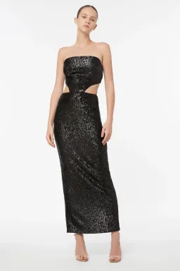 Manning Cartell Before Pop Strapless Midi Dress Black Sequin Size 10 for rent on The Volte - image 1