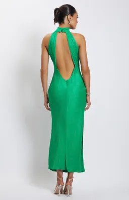 Meshki Claire Satin Drape Back Maxi Dress with Split Green Size 8 for rent on The Volte - image 2