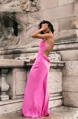 Meshki Sadie Maxi Satin Halter Ruched Slip Dress Pink Size 8  for rent on The Volte - image 3