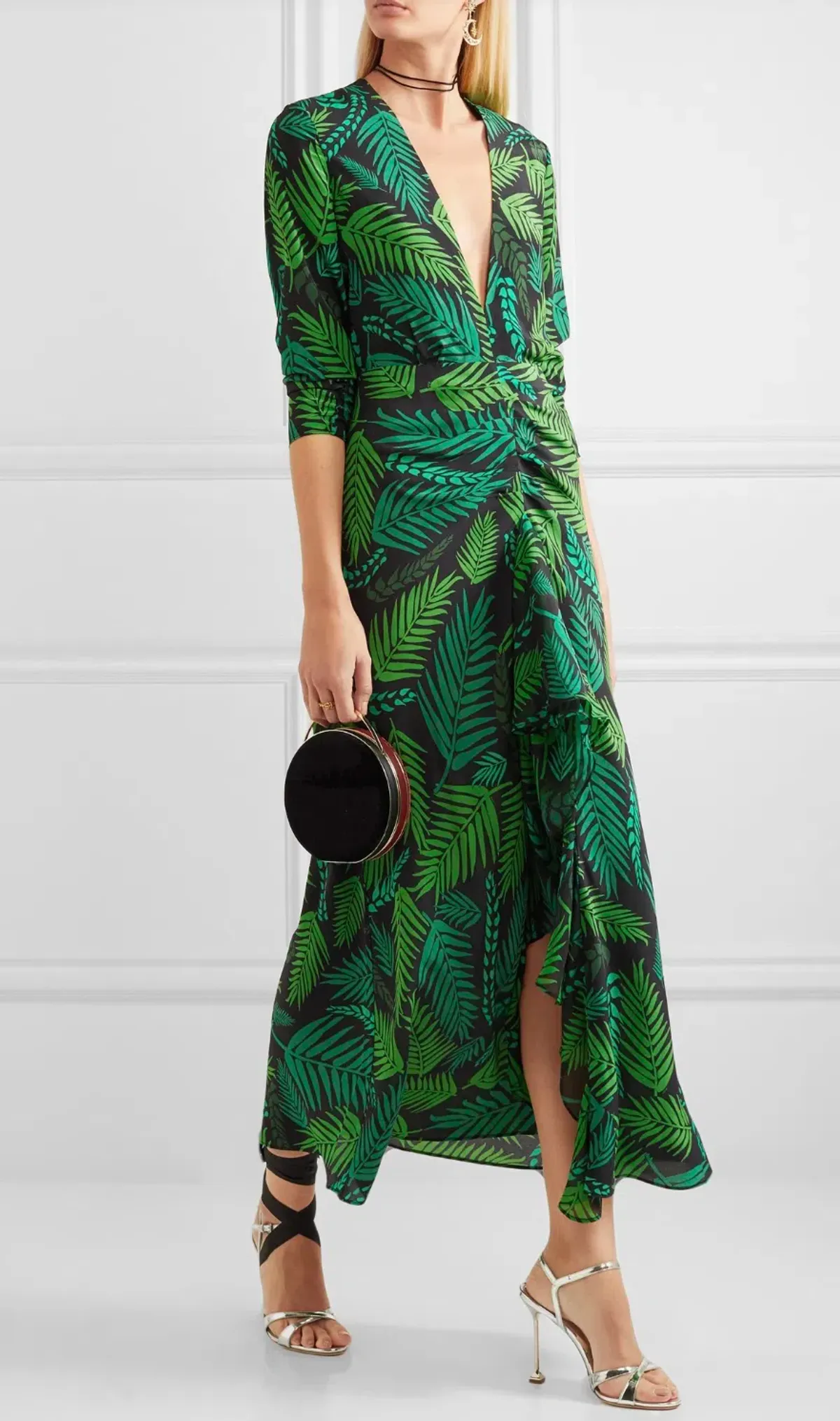 Rixo 'Rose' open back ruffled, green printed silk georgette maxi dress size Small AU10 - Image 2