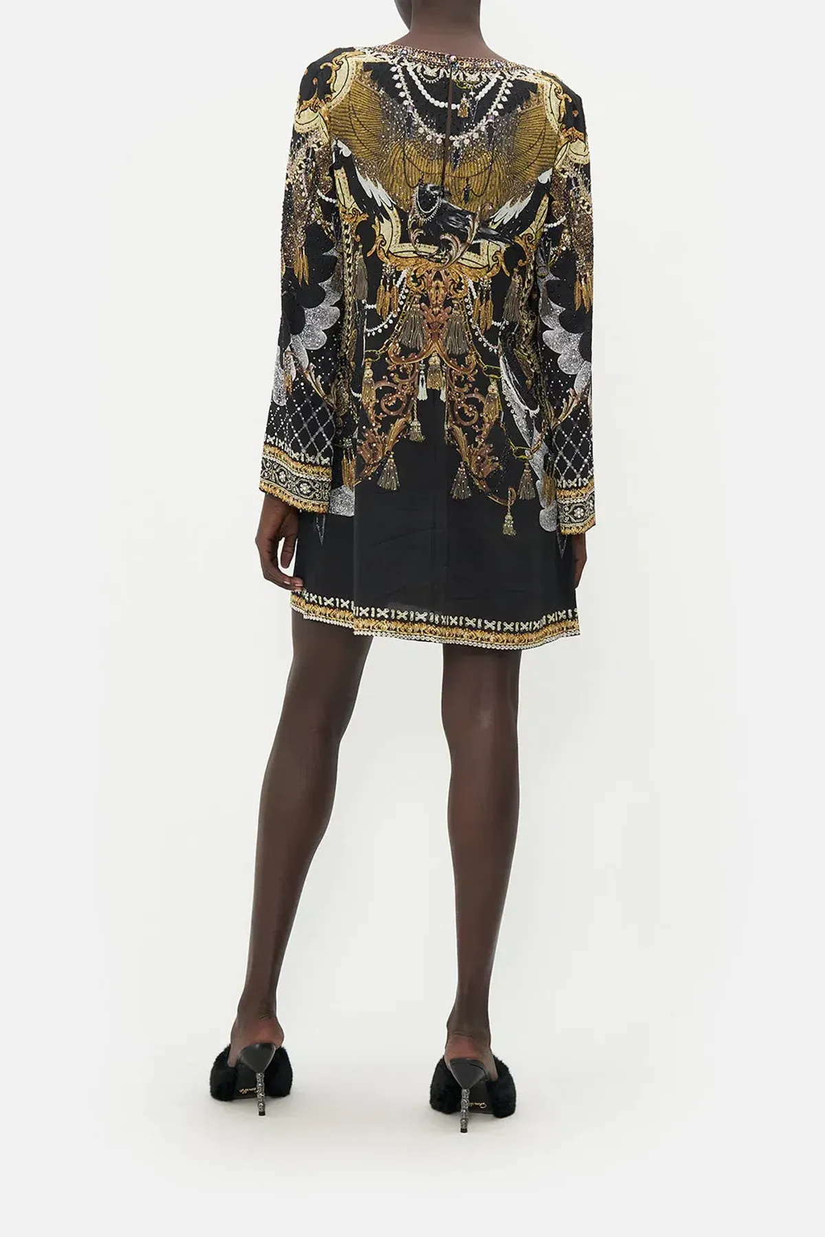 Camilla Long Sleeve Deep V Short Dress Ravin Raven Print Size 10 - Image 2