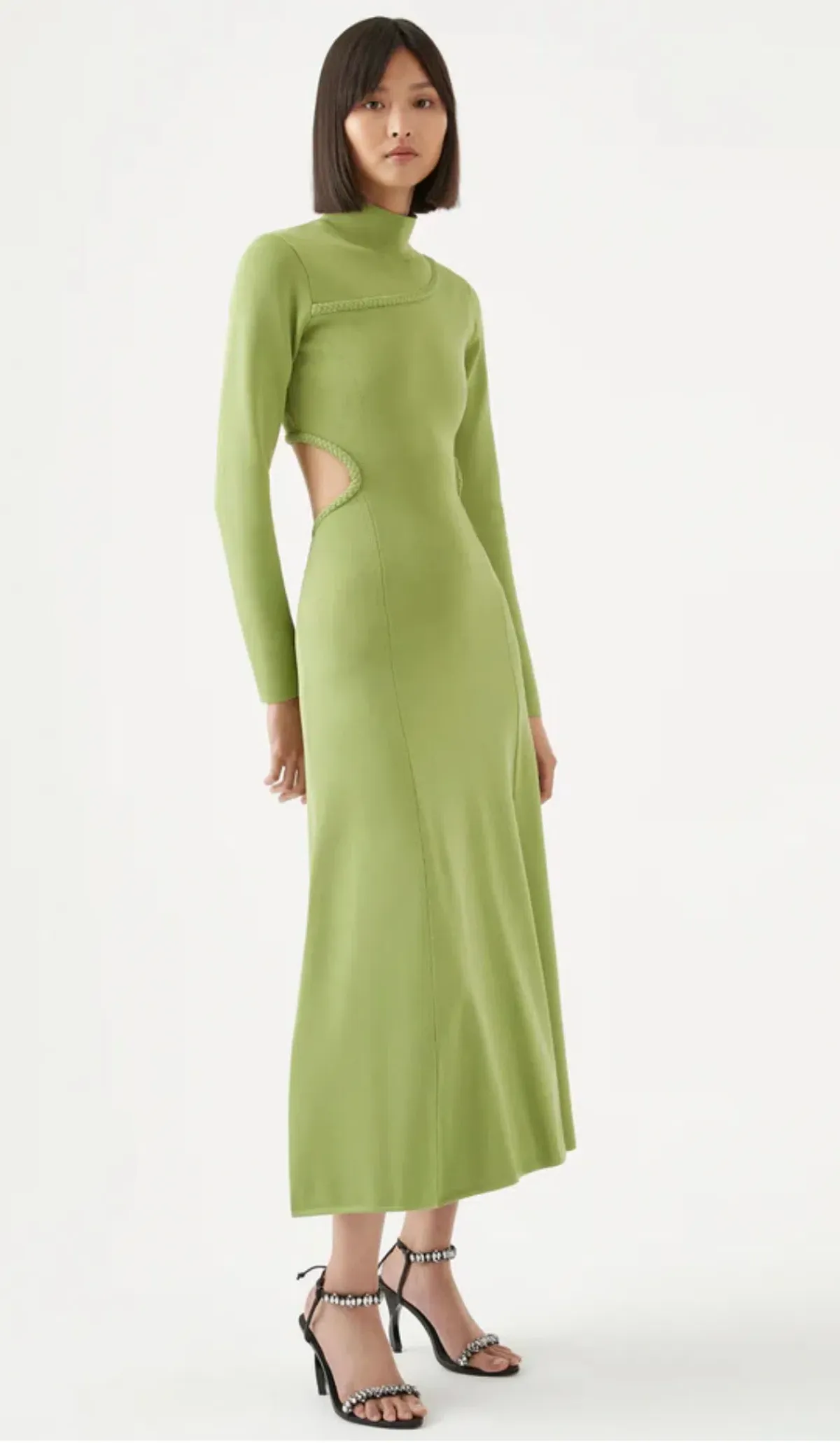 Aje Amelie Braided Cut Out Knit Dress Green Size S/AU 8 - Image 1