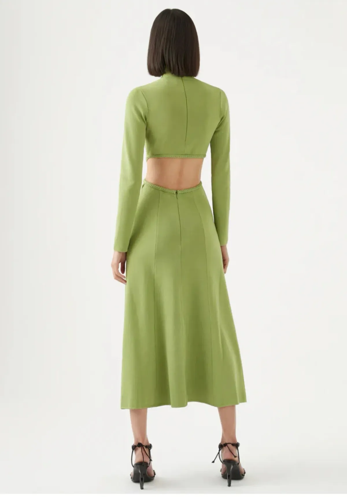 Aje Amelie Braided Cut Out Knit Dress Green Size S/AU 8 - Image 2