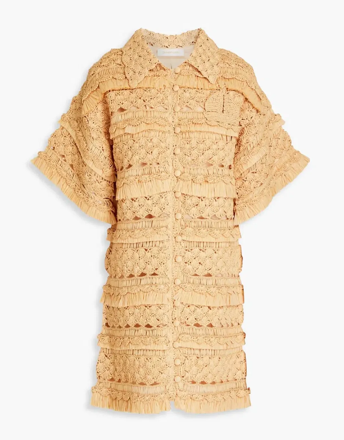 Zimmermann Postcard Straw Crochet Mini Dress Beige Size 0/AU 8 - Image 4