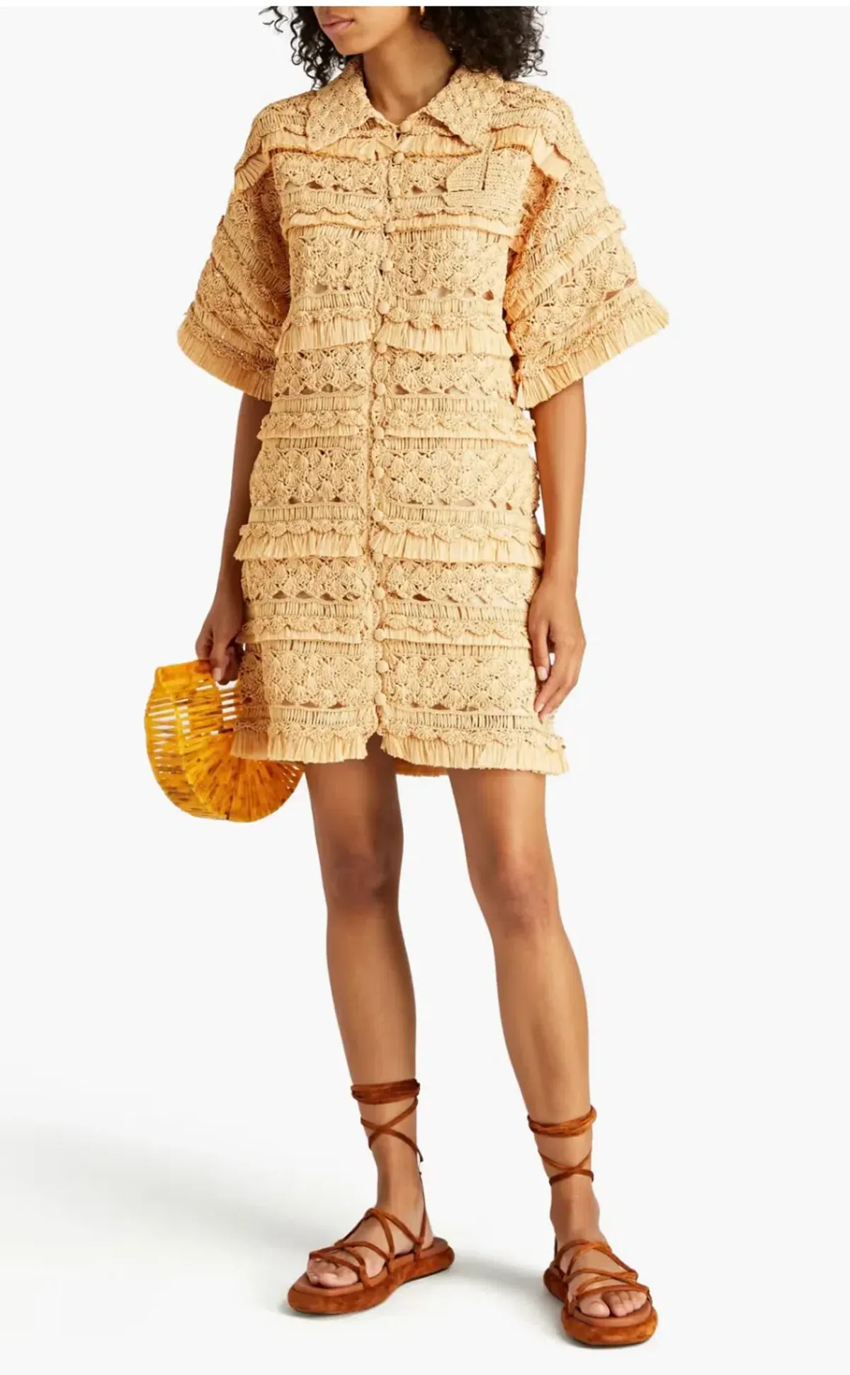 Zimmermann Postcard Straw Crochet Mini Dress Beige Size 0/AU 8 - Image 1