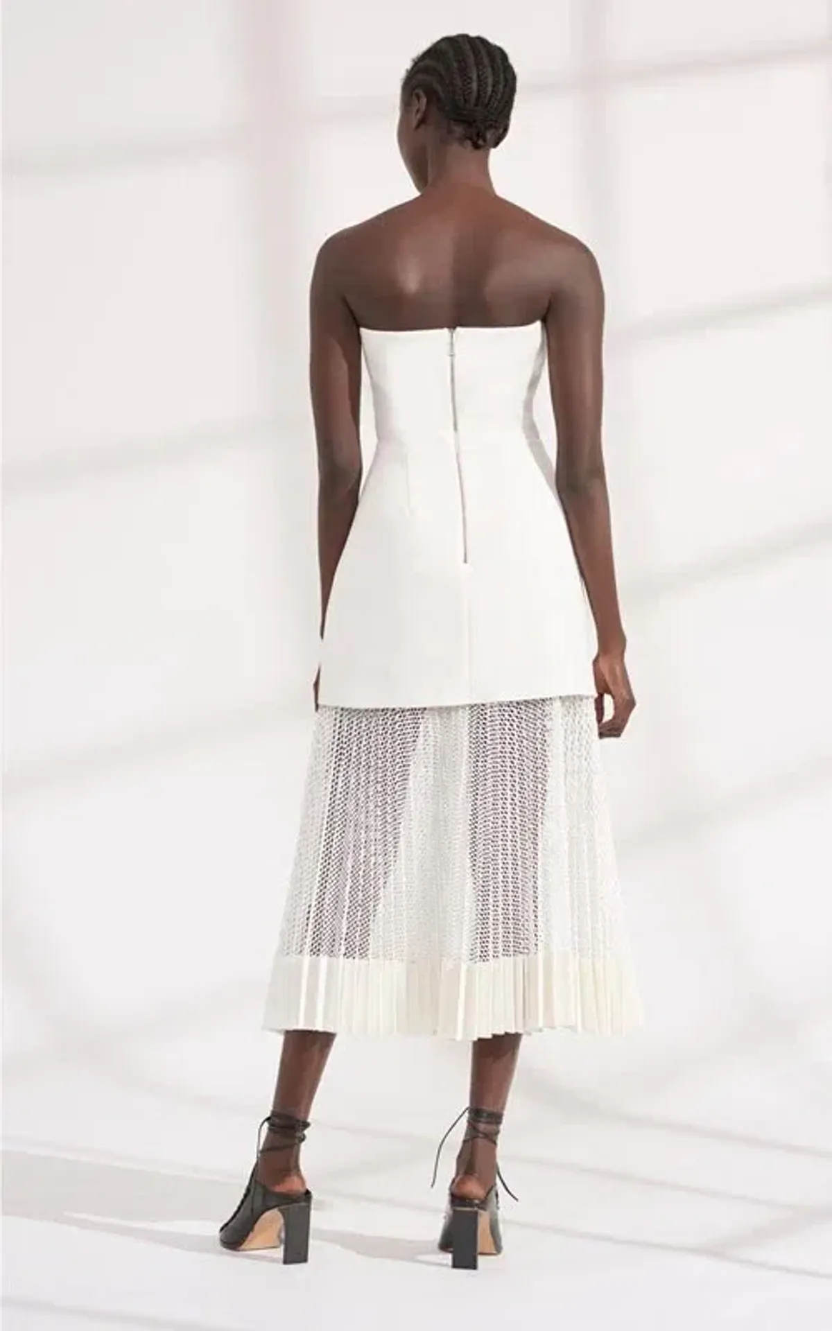 Dion Lee White Strapless Pleated Mesh Midi Length Dress White Size AU 10 - Image 1