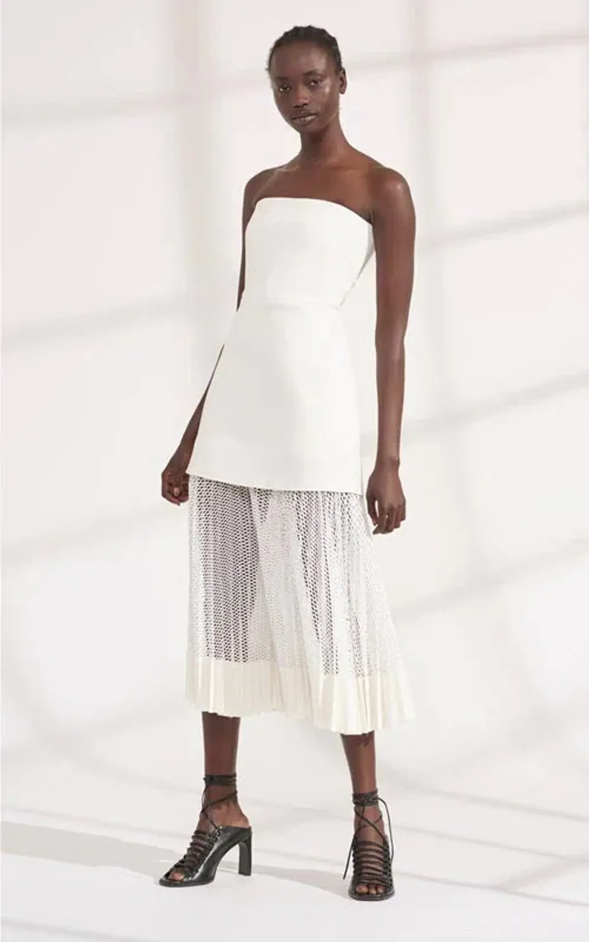 Dion Lee White Strapless Pleated Mesh Midi Length Dress White Size AU 10 - Image 2