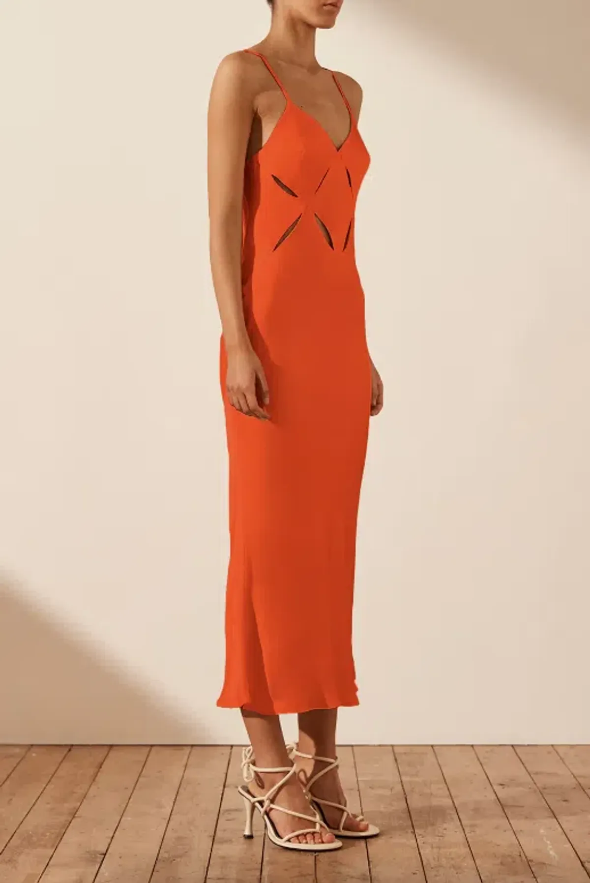 Shona Joy Milo Cut Out Slit Midi Dress - Hibiscus Red/ Orange Size AU 12 - Image 2