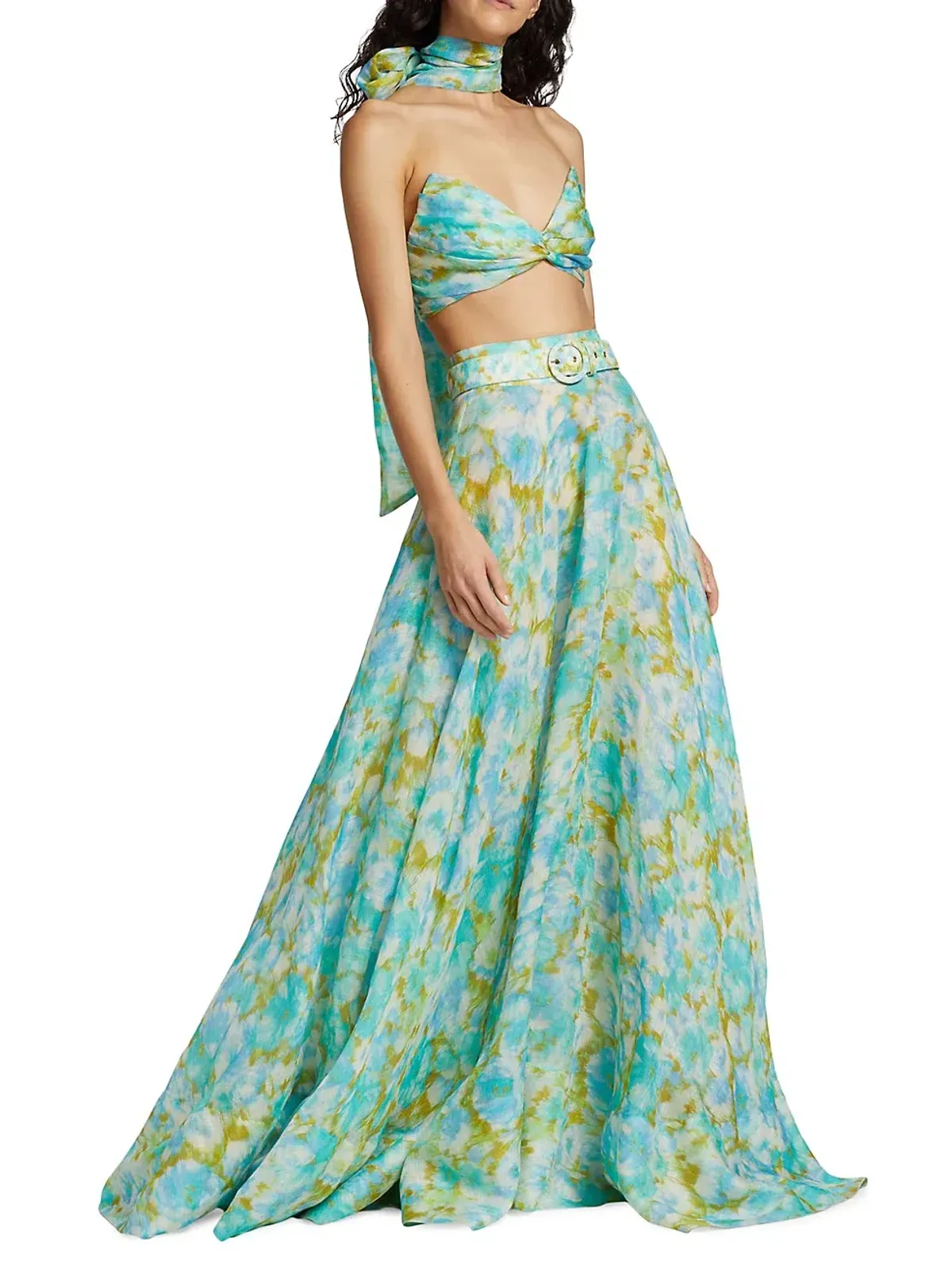Zimmermann High Tide Twist Crop Bodice And Skirt Set Aqua Ikat Size 0/Au 8 - Image 1