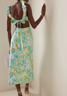 Zimmermann High Tide Frilled Midi Aqua Ikat Floral Size 1/Au 10  for rent on The Volte - image 2