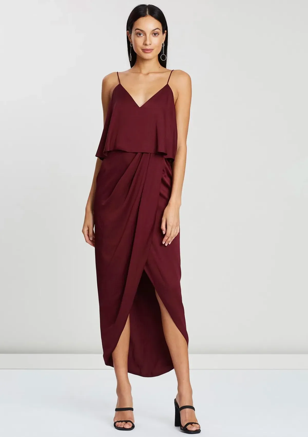 Shona Joy Luxe Cocktail Frill Dress Burgundy Size 10 - Image 1