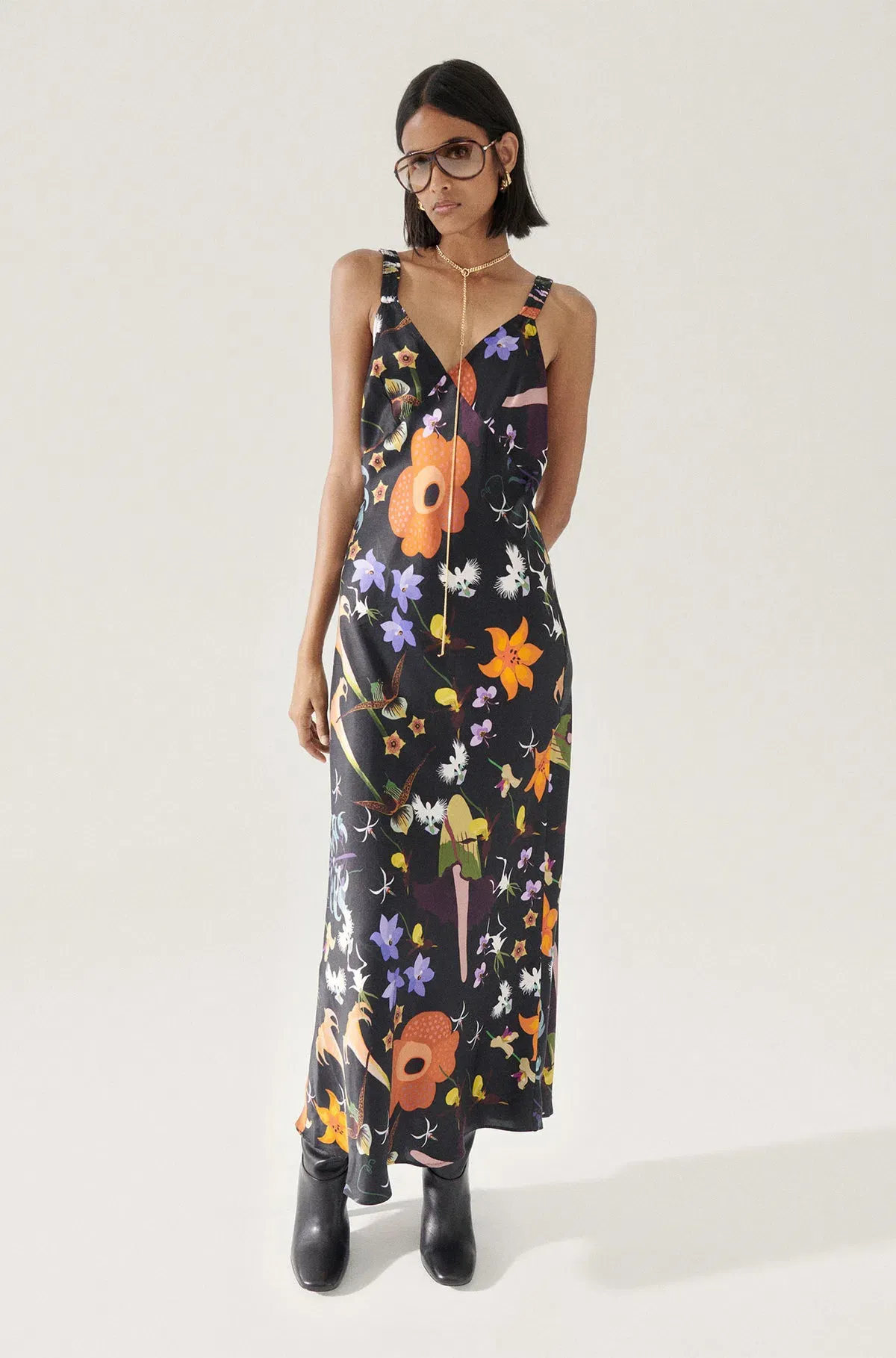 Silk Laundry Deco Ruched Dress Black Lost Flowers Size Medium/Au 8  - Image 1