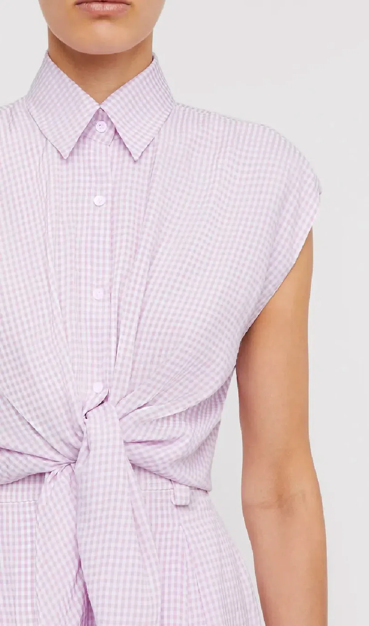 Scanlan Theodore Gingham Tie Front Shirt & Cropped Trouser Set Mauve Size AU 8 - Image 5