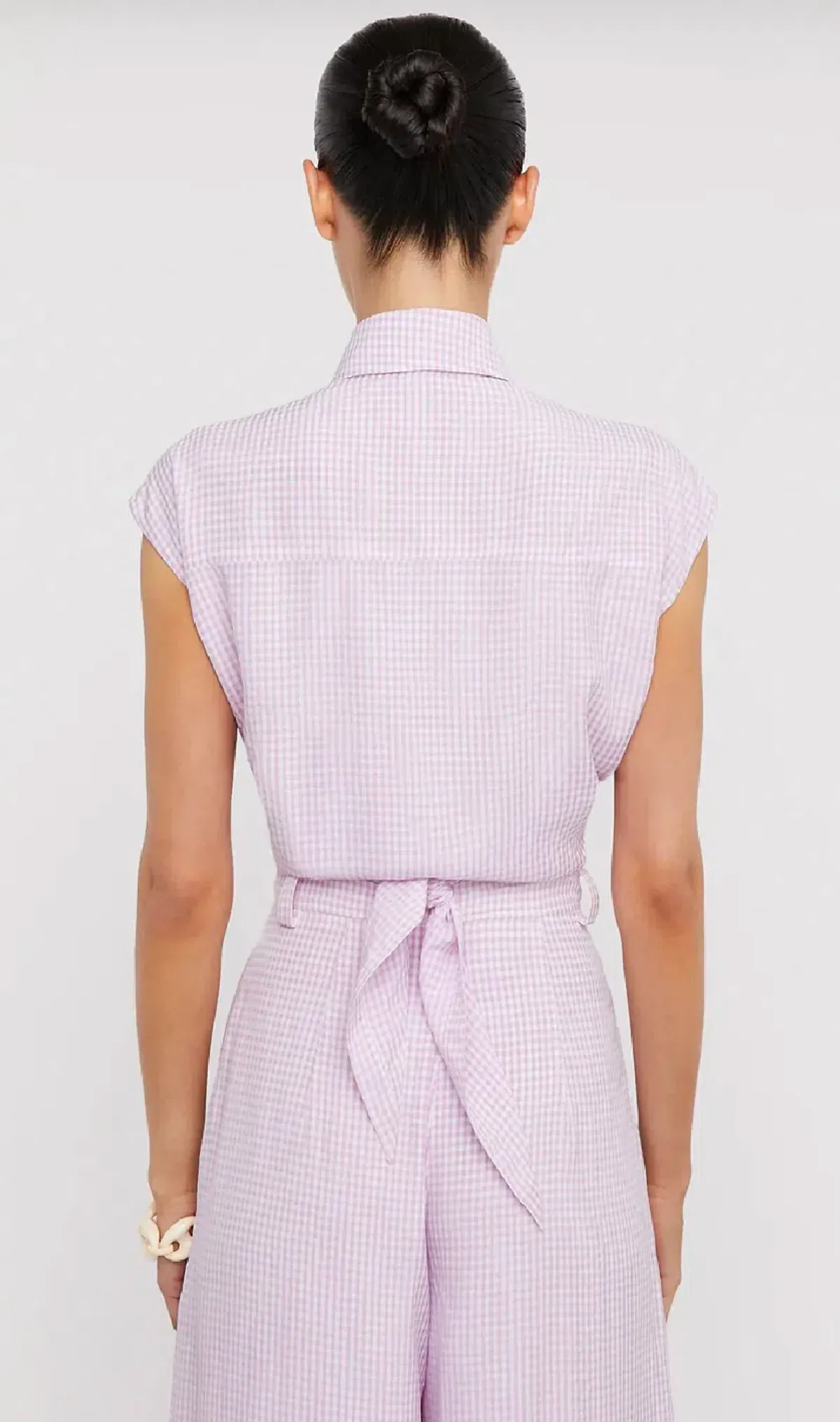Scanlan Theodore Gingham Tie Front Shirt & Cropped Trouser Set Mauve Size AU 8 - Image 3