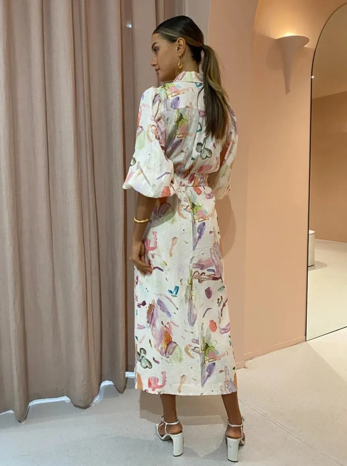 Alemais Annie Shirt Dress Print Cream Size AU 8 - Image 2