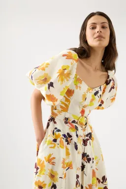 Aje Soleil Belted Midi Dress Pressed Sunflowers Size 10 for rent on The Volte - image 3