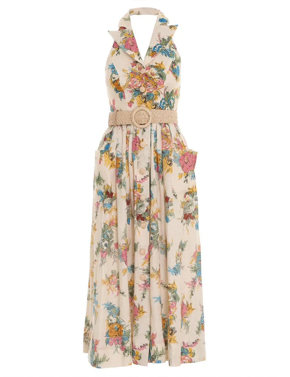 Zimmermann Clover Halter Shirt Dress Honey Peony Floral Size 2/Au 12  - Image 4