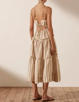 Shona Joy Aries Open Back Tiered Midi Dress Stripe Size 10 for rent on The Volte - image 3