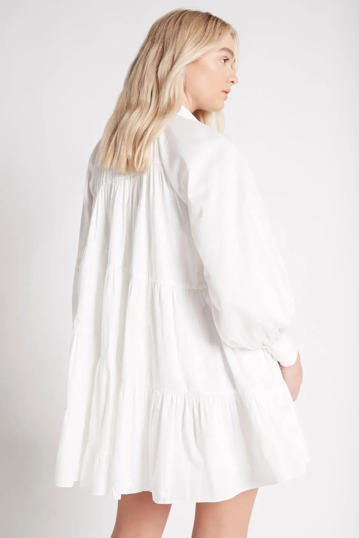 Aje Cascade Gathered Smock Mini Dress White Size 10 - Image 3