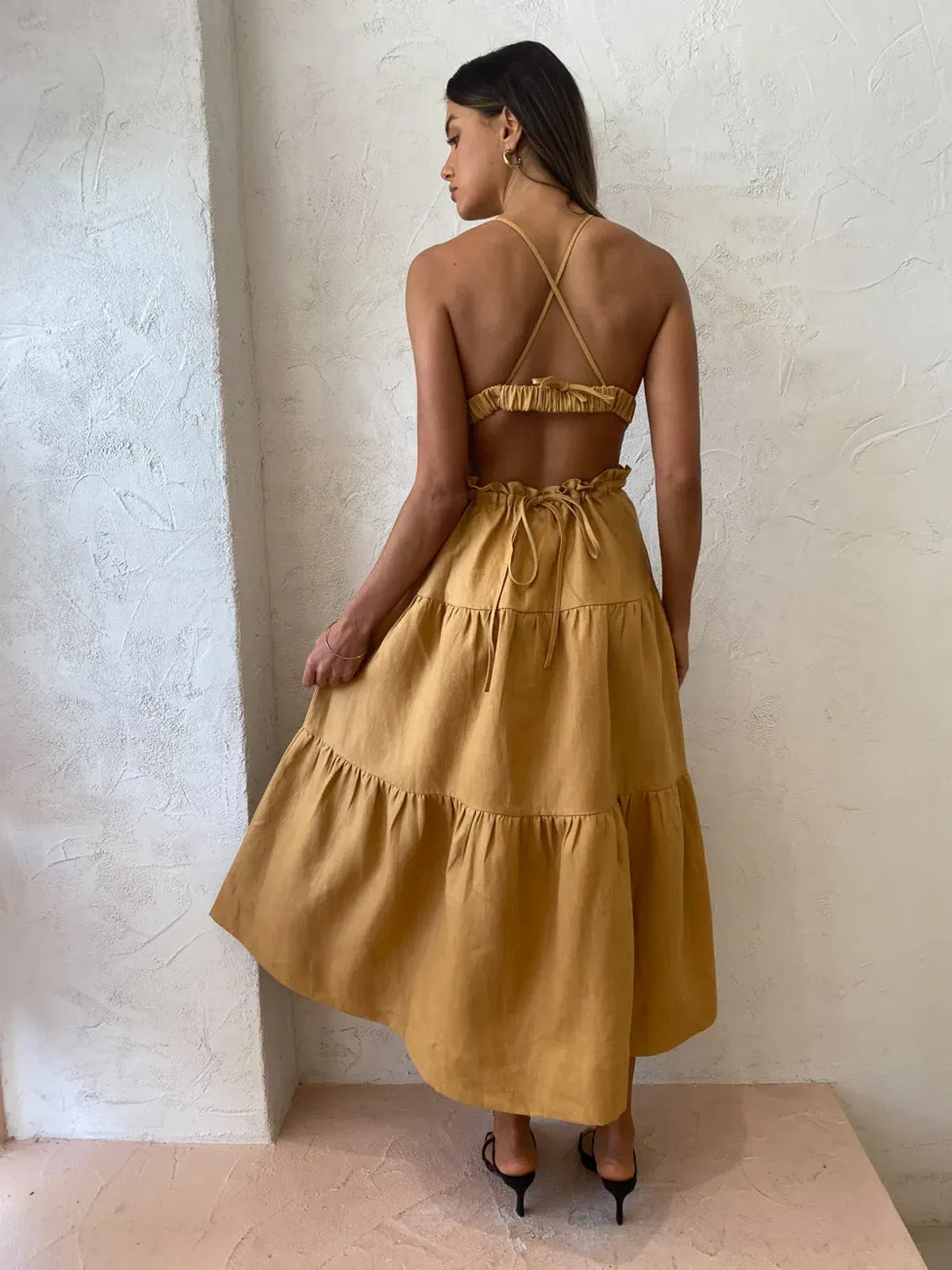 Shona Joy Aria Backless Midi Dress in Ginger Size 10 - Image 4
