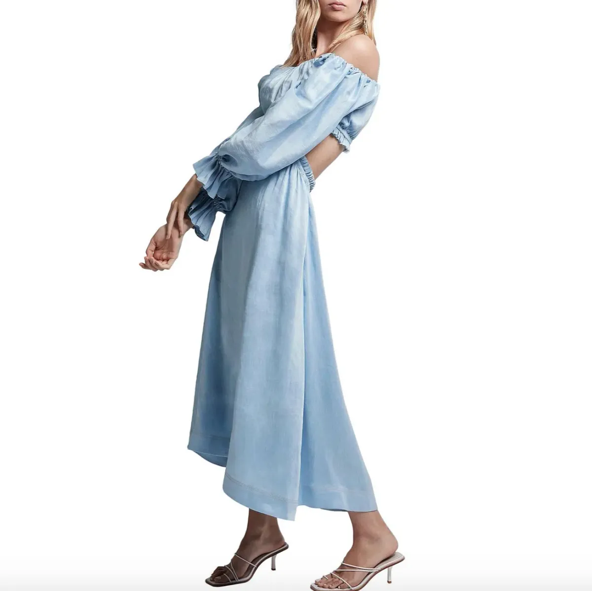 Aje Overture Blouson Midi Dress Off Shoulder Blue Size AU 4 - Image 2