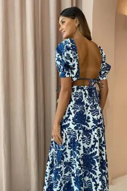 Shona Joy Diana Open Back Crop Top And Shirred Midi Skirt Set Print Size 8 for rent on The Volte - image 2