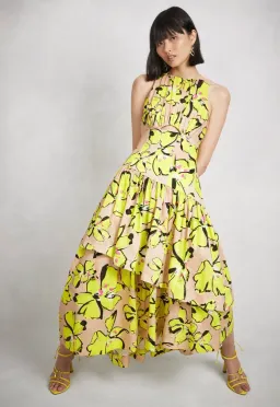 AJE Pelicano Racer Asymmetric Tiered Dress Citrus Bloom Size 10 for rent on The Volte - image 1