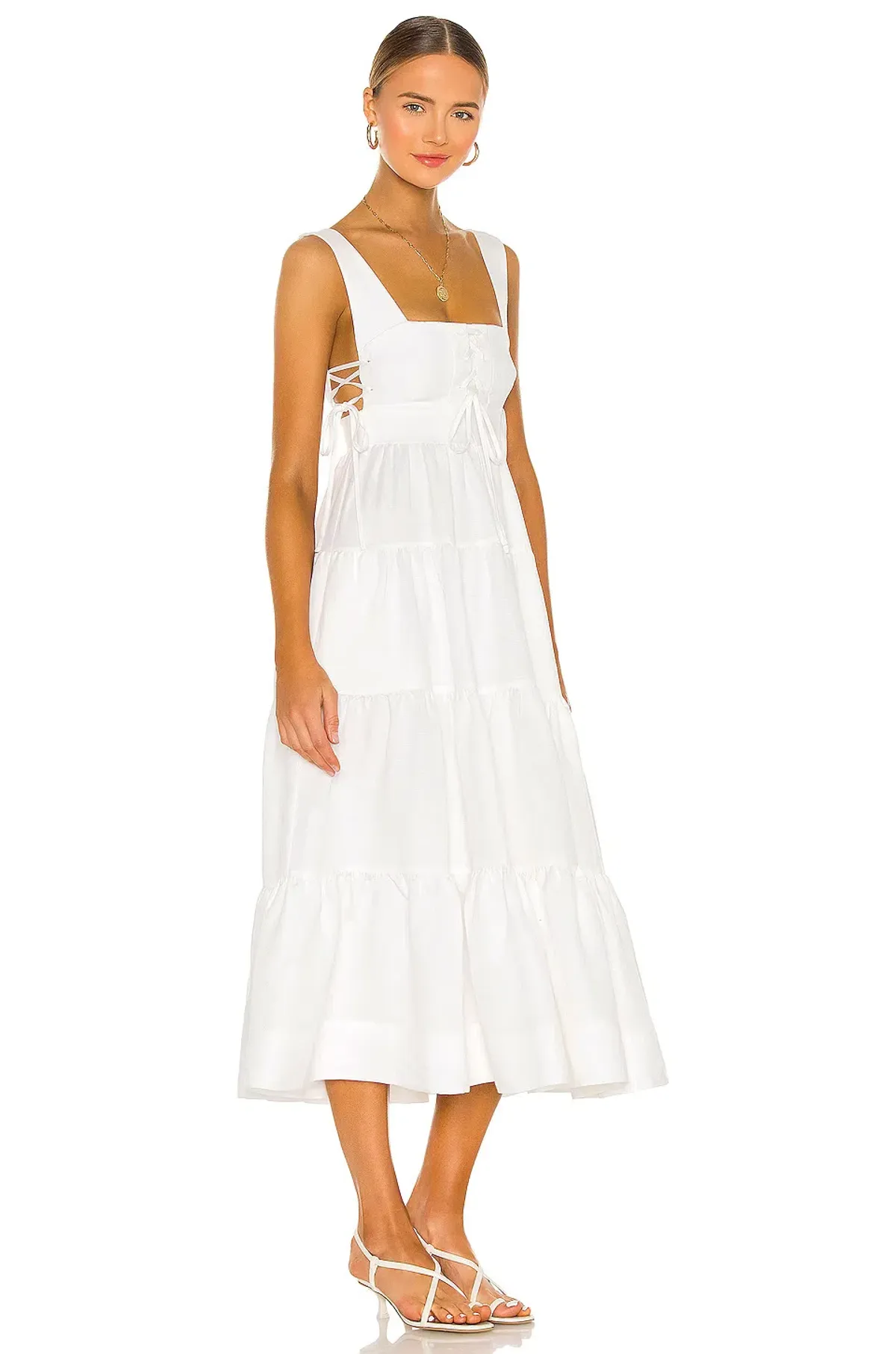 Shona Joy Blanca Lace Up Tiered Midi Dress Ivory Size 8 - Image 2