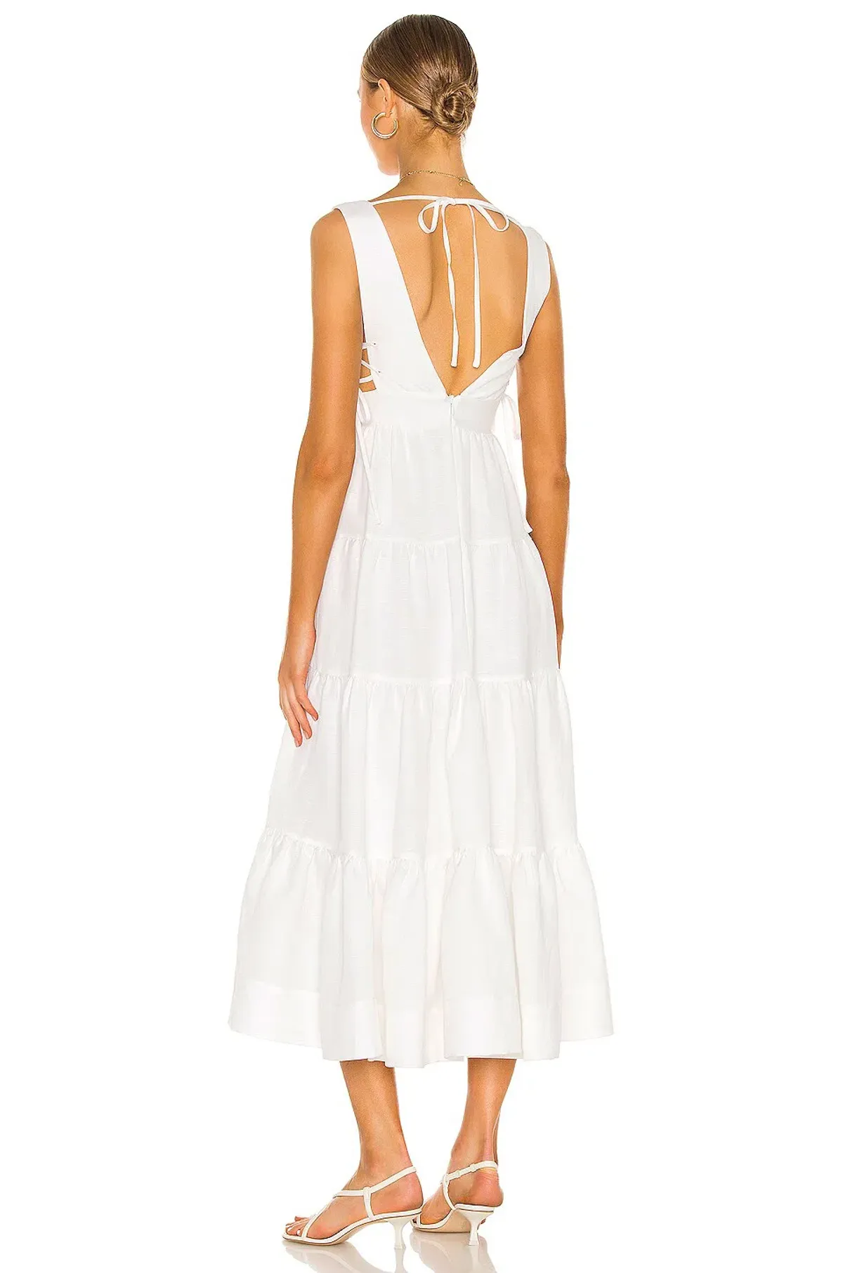 Shona Joy Blanca Lace Up Tiered Midi Dress Ivory Size 8 - Image 3