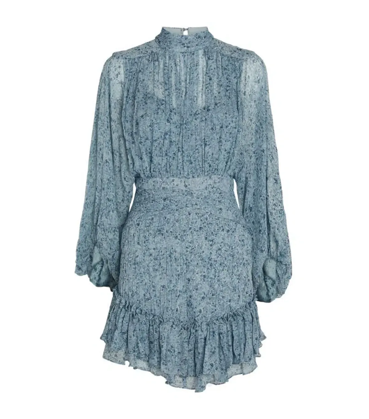 Shona Joy Harmony High Neck Ruched Mini Dress Blue Print Size 6 - Image 3