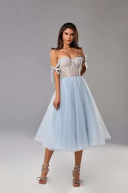 Milla Tie Shoulder Tulle Dress Light Blue Size 8 for rent on The Volte - image 2