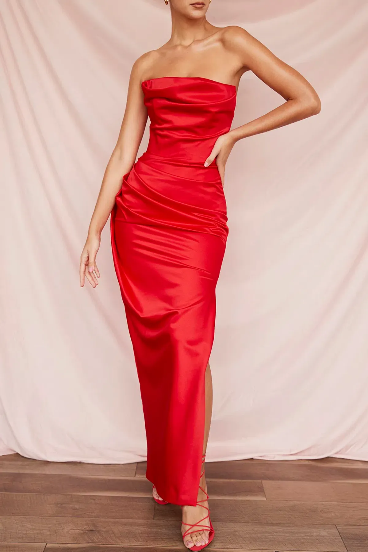 House of CB Adrienne Satin Strapless Gown Scarlet Red Size Large / Au 12 - Image 8