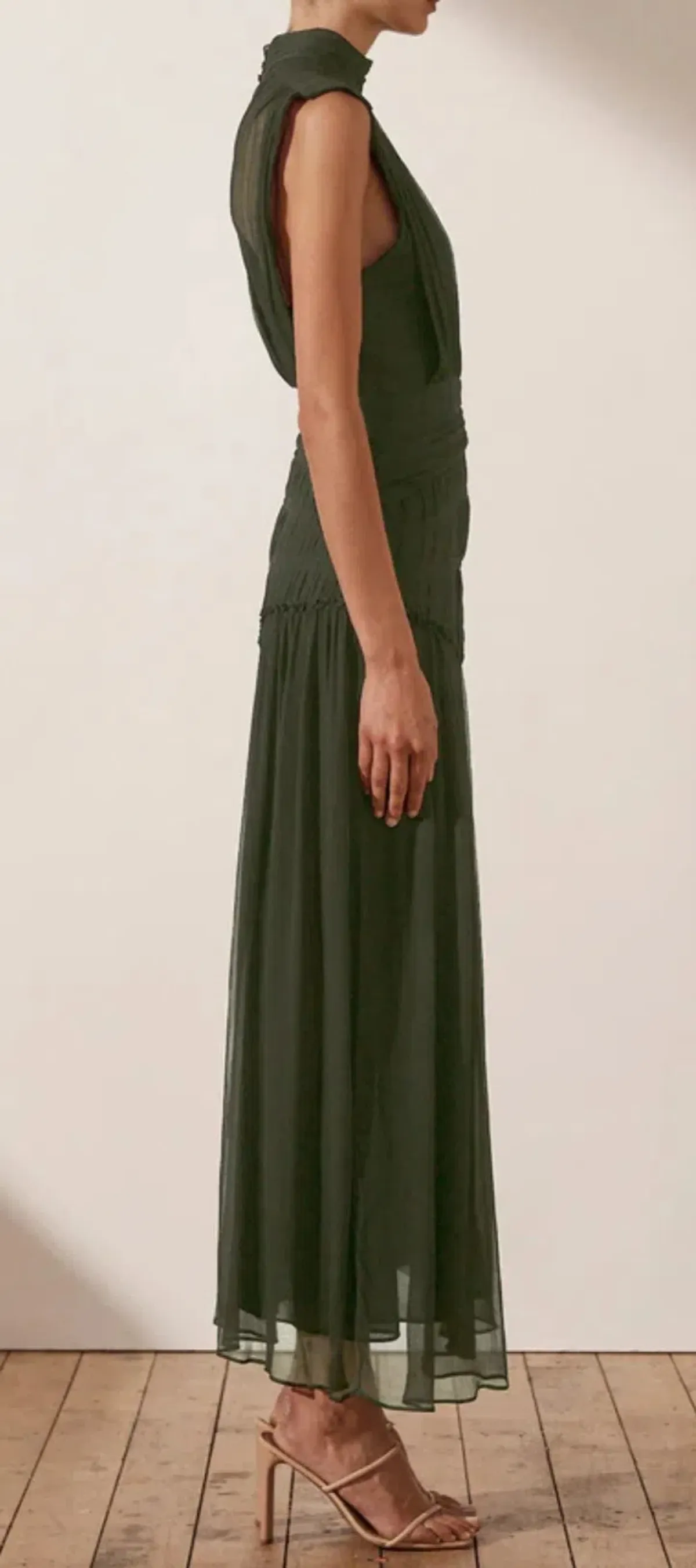 Shona Joy Clemence High Neck Midi Dress Olive Size 10 / M - Image 2