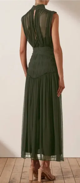 Shona Joy Clemence High Neck Midi Dress Olive Size 10 / M for rent on The Volte - image 3